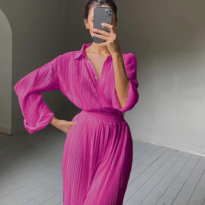 New Autumn And Winter Pleated Shirt  Pleated Trousers Suit - L&M LIFE PRODUCTS