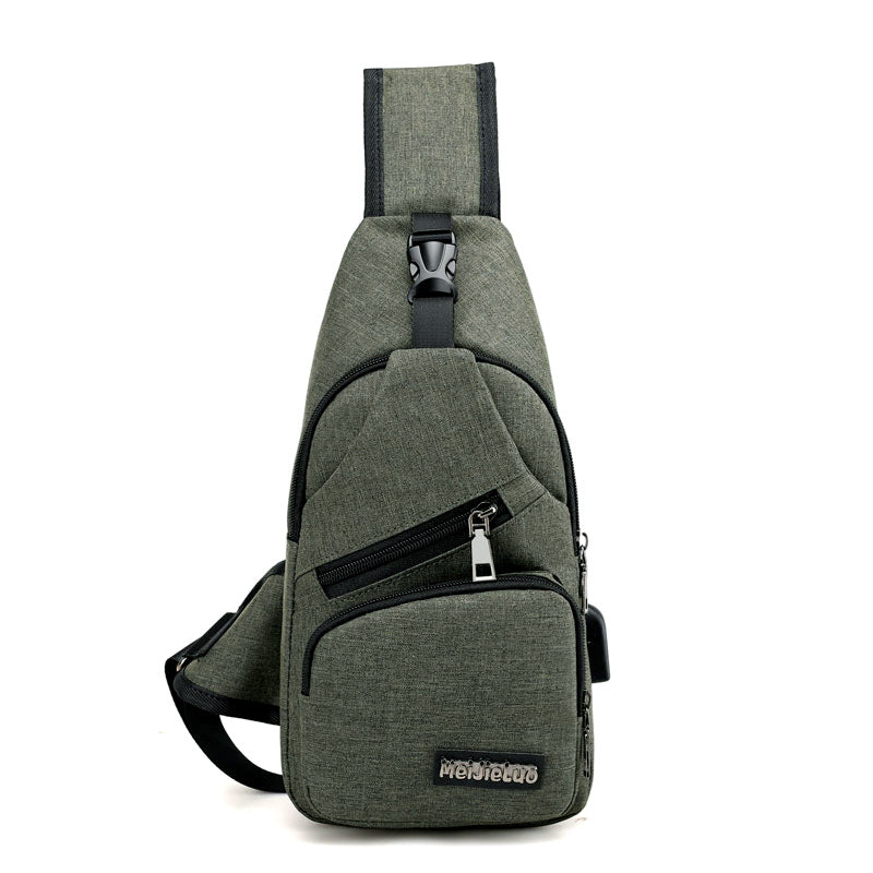 Korean version of the new custom USB2021 single shoulder bag man BAG canvas male chest pack charging sports outdoor Xiekua package - L&M LIFE PRODUCTS