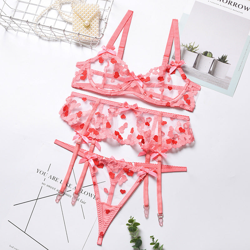 Women's New Style Sexy Lingerie Love Embroidery High-quality Three-piece Female - L&M LIFE PRODUCTS