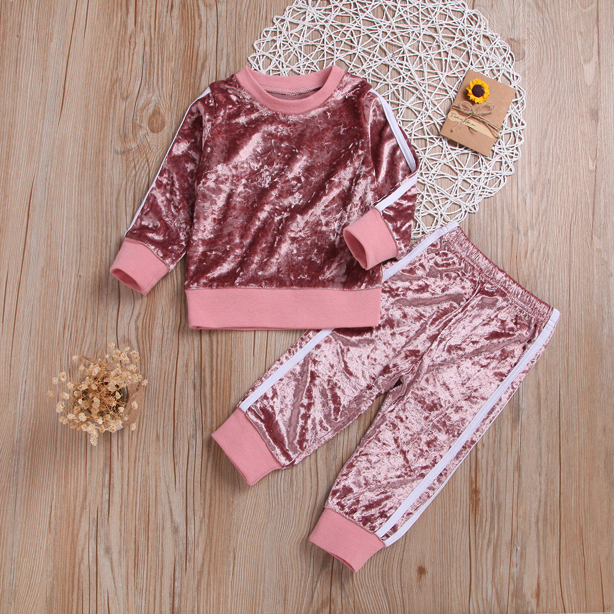 Breathable Clothes Set Cute Fashion O-Neck Long Sleeve Gold Velvet Sweatshirt Trousers Soft Outfits Baby Girls Tracksuit Sets - L&M LIFE PRODUCTS