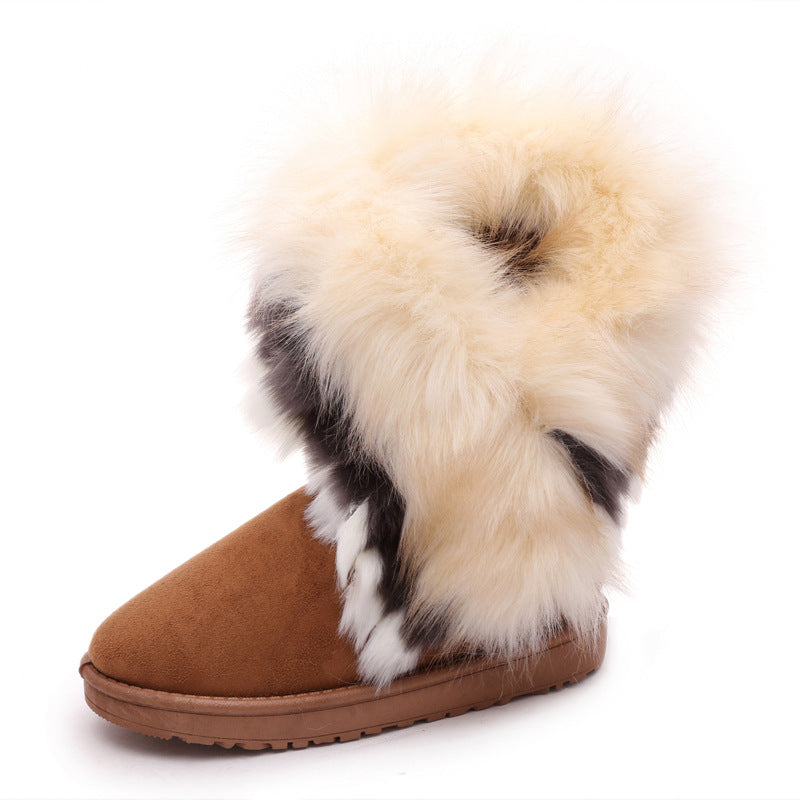 Winter Snow Boots Thick Fluffy Fox Fur Waterproof Non-slip Warm Cotton - L&M LIFE PRODUCTS