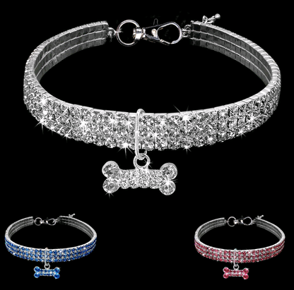 Three-row Elastic Pet Pendant Rhinestone Collar - L&M LIFE PRODUCTS