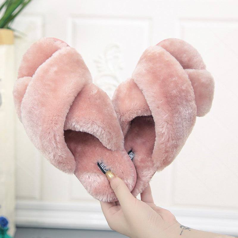 Cross open-toe fur slippers - L&M LIFE PRODUCTS