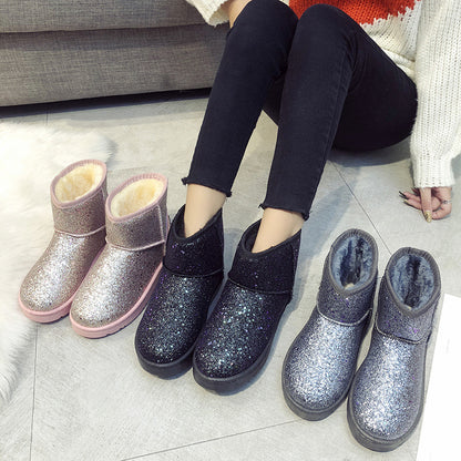 Sequined Flat Snow Boots - L&M LIFE PRODUCTS