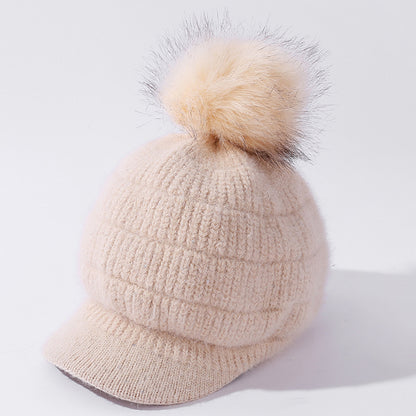 Women's Rabbit Fur Ball Plus Velvet Warm Woolen Hat - L&M LIFE PRODUCTS