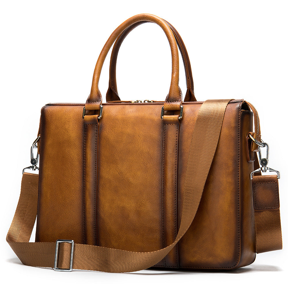 Men's Simple Solid Color Leather Briefcase - L&M LIFE PRODUCTS