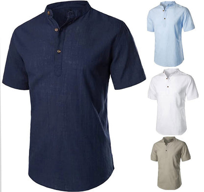 2023 New Summer Cotton And Linen Comfort And Casual Slim Stand Collar Short Sleeve Shirt - L&M LIFE PRODUCTS