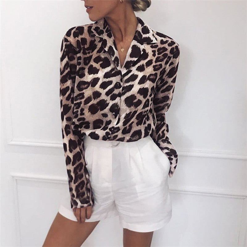 Vintage Blouse Long Sleeve Leopard Print Blouse Turn Down Collar Office Shirt Tunic Casual Loose Tops Plus Size - L&M LIFE PRODUCTS