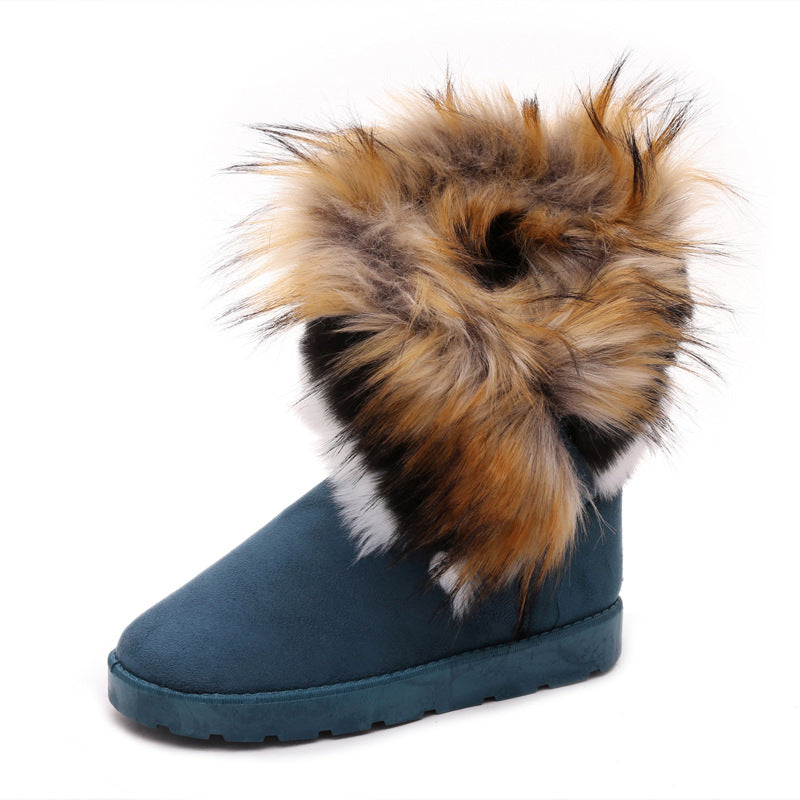 Winter Snow Boots Thick Fluffy Fox Fur Waterproof Non-slip Warm Cotton - L&M LIFE PRODUCTS