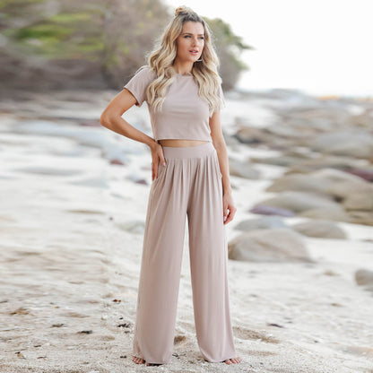 Short Sleeved T Shirt And Trousers Two Piece Suit Women - L&M LIFE PRODUCTS