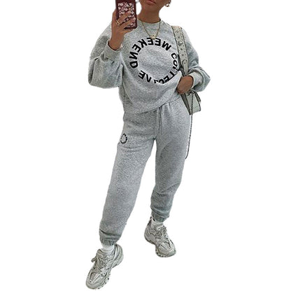 Letter Print Long-Sleeved Loose Casual Sweater Suit - L&M LIFE PRODUCTS