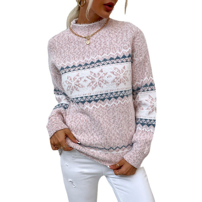 Half Turtleneck Snowflake Sweater Women - L&M LIFE PRODUCTS