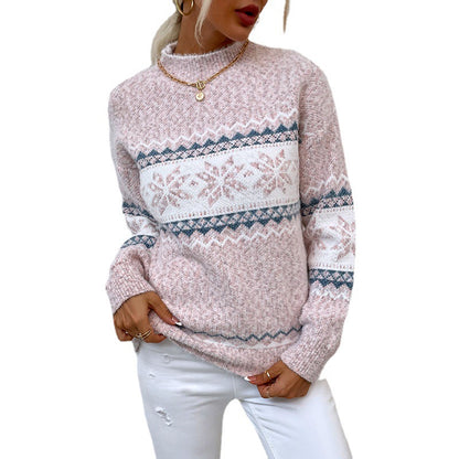 Half Turtleneck Snowflake Sweater Women - L&M LIFE PRODUCTS