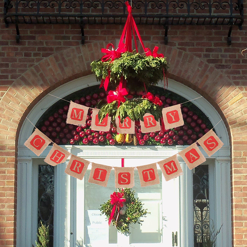 Merry Christmas sackcloth flag Christmas banner Christmas banner decoration - L&M LIFE PRODUCTS