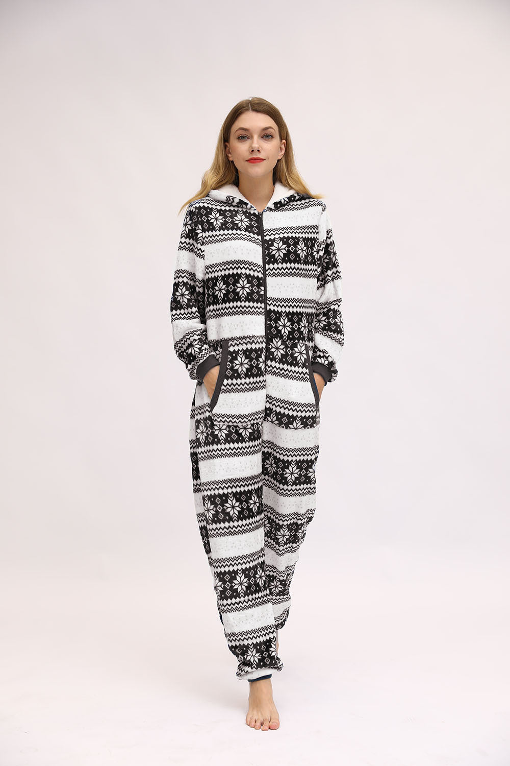 European And American Ladies Christmas Day Fawn Snowflake Flannel One-Piece Pajamas Home Wear - L&M LIFE PRODUCTS