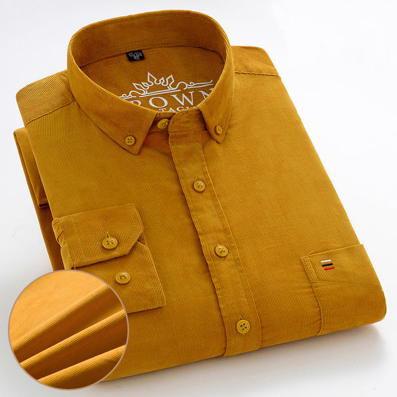 Men's Cotton Corduroy Long Sleeve Shirt Business Slim Casual - L&M LIFE PRODUCTS