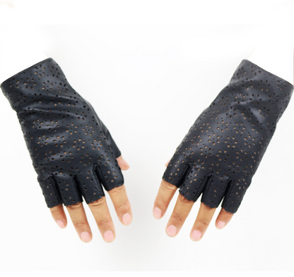 Women's Faux Leather Performance Half Finger Gloves - L&M LIFE PRODUCTS