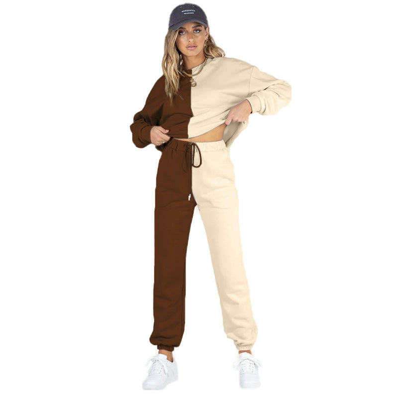 Symmetrical Stitching Round Neck Trousers Women's Long-sleeved Sweater Suit - L&M LIFE PRODUCTS