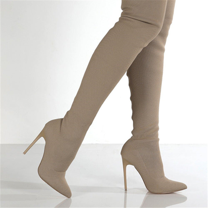 Women's High-heel Knit Over-the-knee Boots - L&M LIFE PRODUCTS