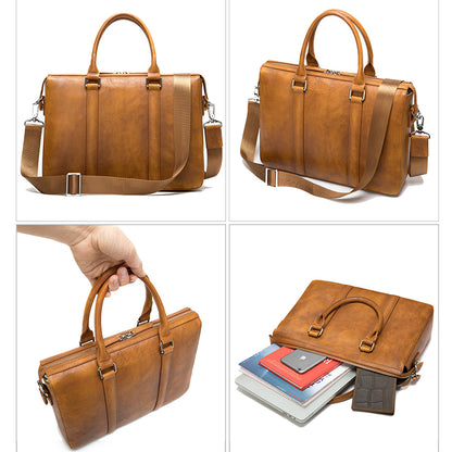 Men's Simple Solid Color Leather Briefcase - L&M LIFE PRODUCTS