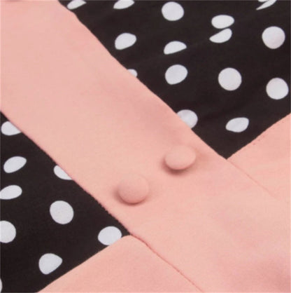 Women's Polka Dot Combination Receiving Waist Large Swing Skirt Dress - L&M LIFE PRODUCTS