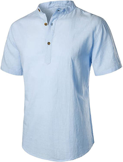 2023 New Summer Cotton And Linen Comfort And Casual Slim Stand Collar Short Sleeve Shirt - L&M LIFE PRODUCTS