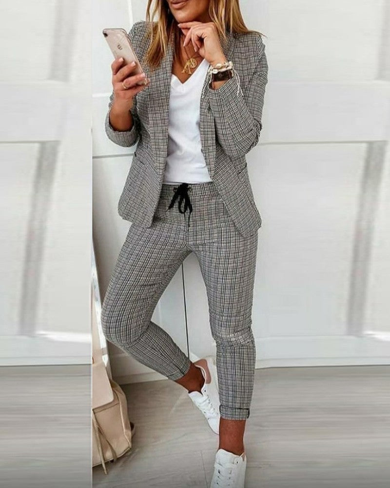 New Plaid Casual Women's Straight Trousers Suit - L&M LIFE PRODUCTS