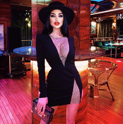Sexy Net Diamond Ladies Party Long-sleeved Bandage Slim Dress - L&M LIFE PRODUCTS