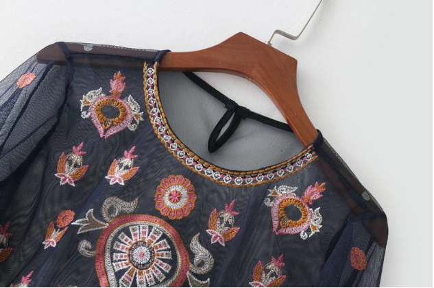 Sheer Mesh Floral Embroidery Top - L&M LIFE PRODUCTS