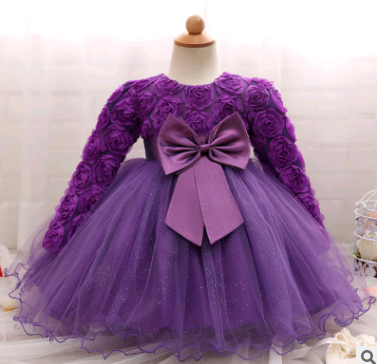 Long-sleeved girls dress rose children's wedding dress skirt - L&M LIFE PRODUCTS