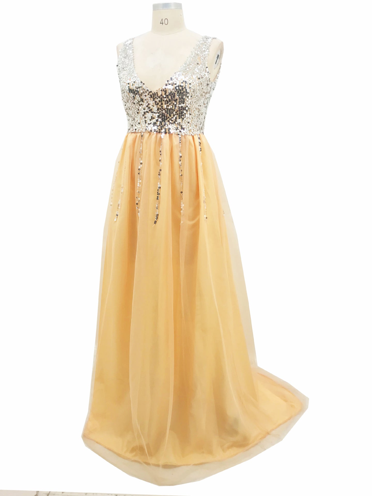 Hot Sale Front And Back V-neck Sequined Floor-length Dovetail Dress - L&M LIFE PRODUCTS