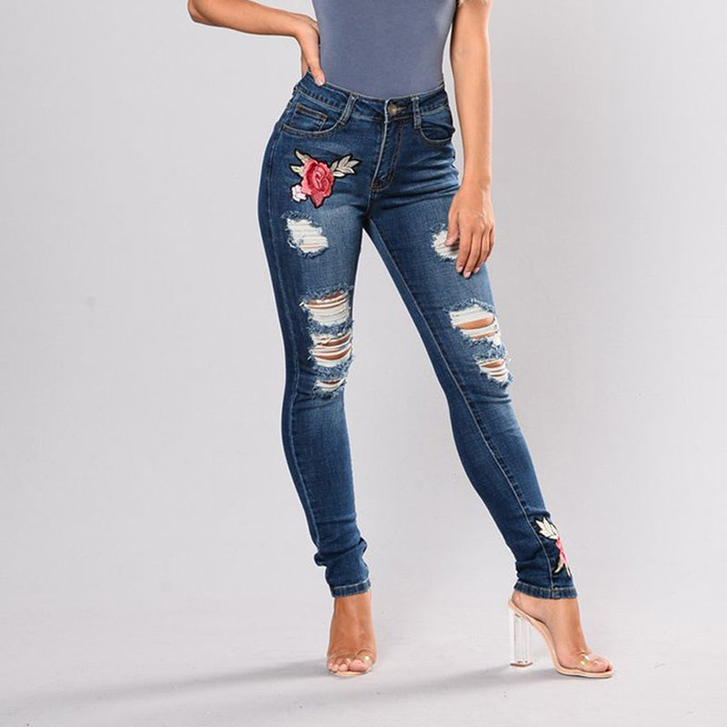 Embroidery jeans stretch jeans pants - L&M LIFE PRODUCTS