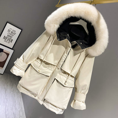 Fashion Hooded Faux Fur Collar Women's Clothing Big Pocket Down Jacket Female Winter Coat Woman - L&M LIFE PRODUCTS