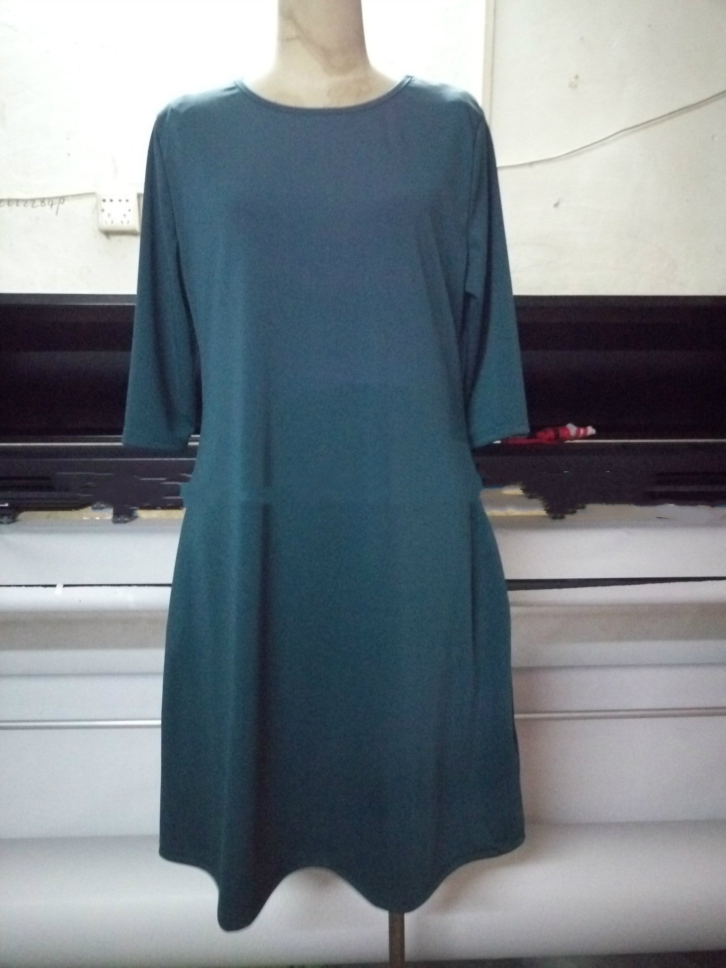 Solid Color Round Neck Sleeves Plus Size Dress - L&M LIFE PRODUCTS