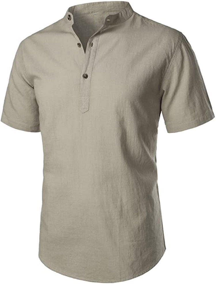 2023 New Summer Cotton And Linen Comfort And Casual Slim Stand Collar Short Sleeve Shirt - L&M LIFE PRODUCTS