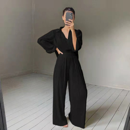New Autumn And Winter Pleated Shirt  Pleated Trousers Suit - L&M LIFE PRODUCTS
