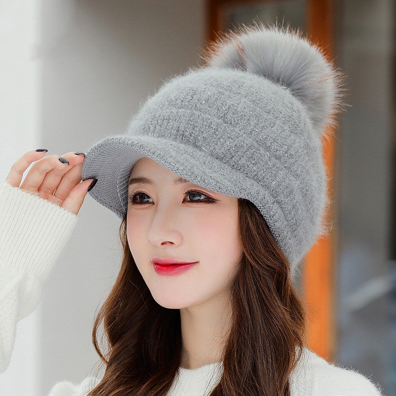 Women's Rabbit Fur Ball Plus Velvet Warm Woolen Hat - L&M LIFE PRODUCTS