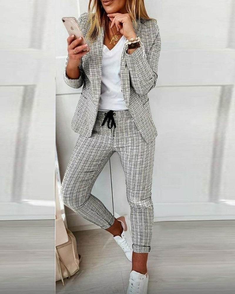 New Plaid Casual Women's Straight Trousers Suit - L&M LIFE PRODUCTS