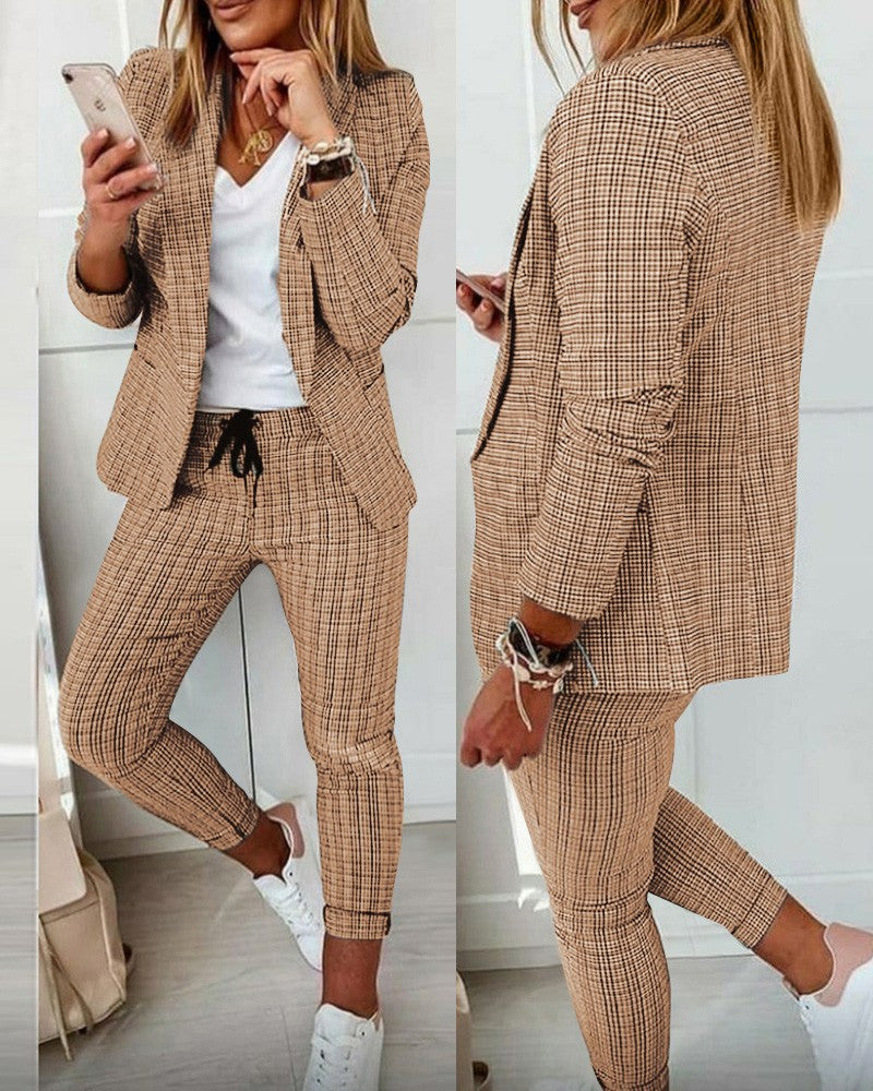 New Plaid Casual Women's Straight Trousers Suit - L&M LIFE PRODUCTS