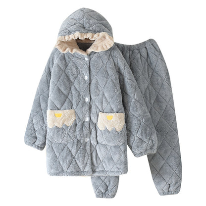 Pajamas Women Plus Cotton Coral Velvet Thick Quilted Cartoon Mid-length Flannel Home Service Suit - L&M LIFE PRODUCTS