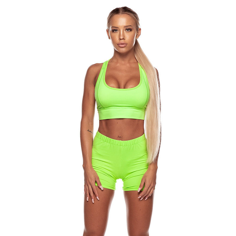 Solid color vest shorts yoga clothing set - L&M LIFE PRODUCTS