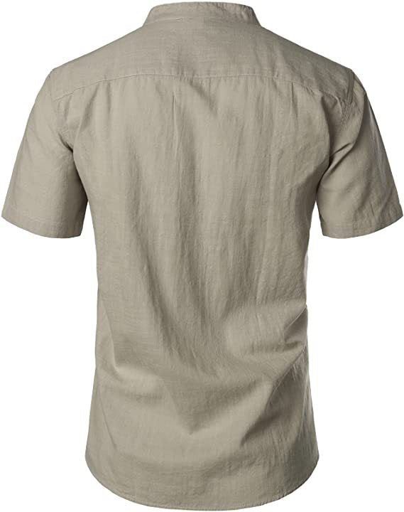 2023 New Summer Cotton And Linen Comfort And Casual Slim Stand Collar Short Sleeve Shirt - L&M LIFE PRODUCTS