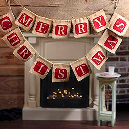 Merry Christmas sackcloth flag Christmas banner Christmas banner decoration - L&M LIFE PRODUCTS