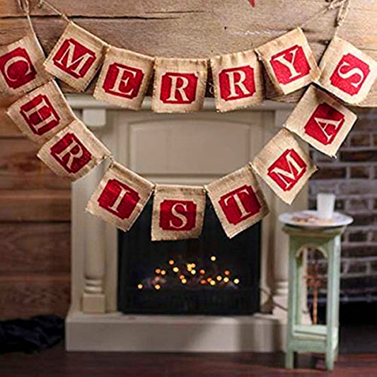 Merry Christmas sackcloth flag Christmas banner Christmas banner decoration - L&M LIFE PRODUCTS