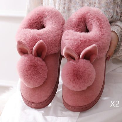 Autumn Winter Cotton Slippers Fur Rabbit Home Warm Thick Bottom Indoor Cotton Shoes Womens Slippers Cute Fluffy Cat Slippers - L&M LIFE PRODUCTS