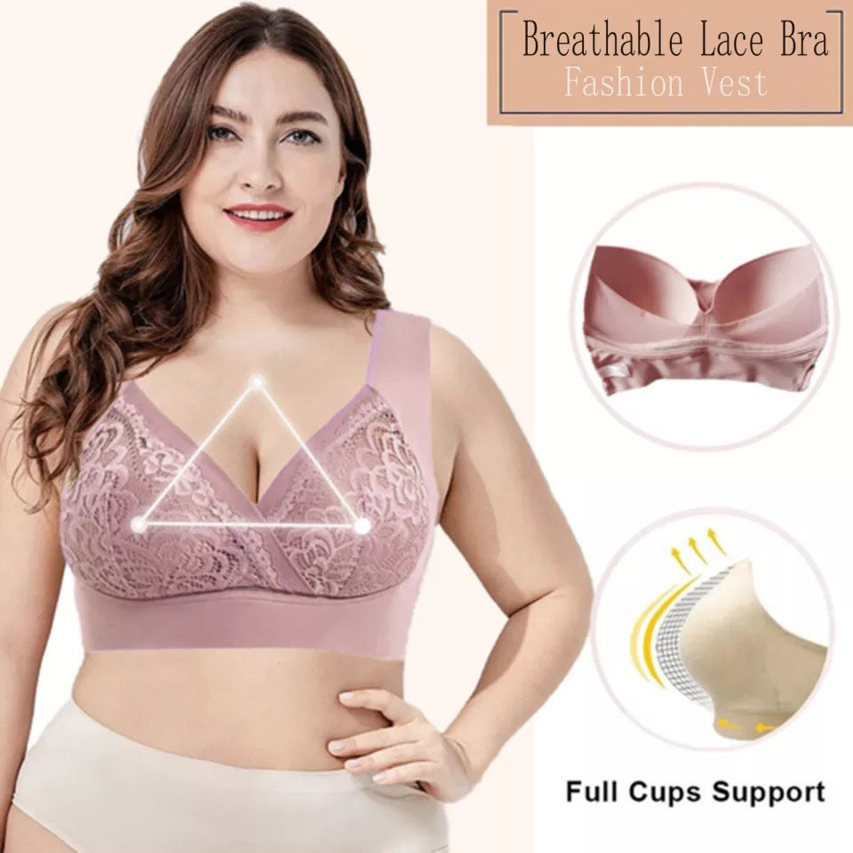 Women's Plus Size Gather Lace Bra Without Steel Ring Decompression Straps - L&M LIFE PRODUCTS