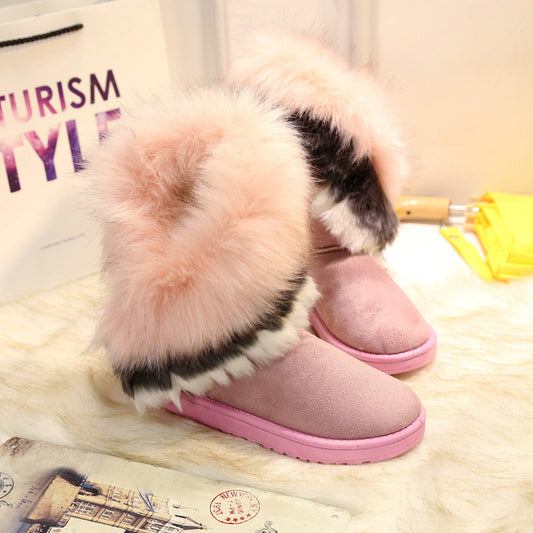 Winter Snow Boots Thick Fluffy Fox Fur Waterproof Non-slip Warm Cotton - L&M LIFE PRODUCTS