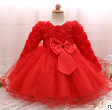 Long-sleeved girls dress rose children's wedding dress skirt - L&M LIFE PRODUCTS