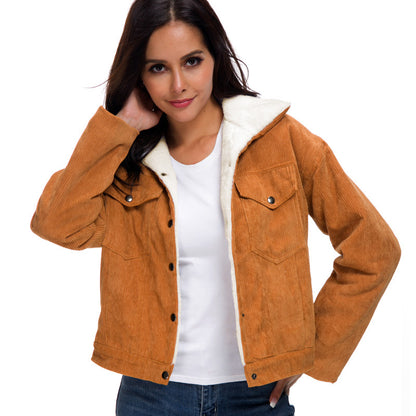 Corduroy lambskin padded jacket long - L&M LIFE PRODUCTS