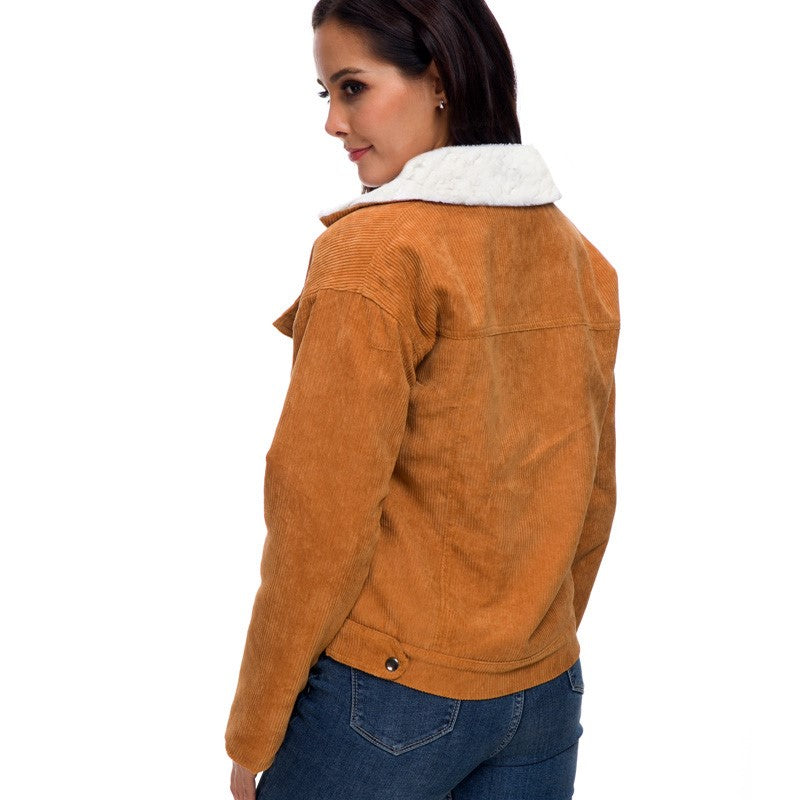 Corduroy lambskin padded jacket long - L&M LIFE PRODUCTS